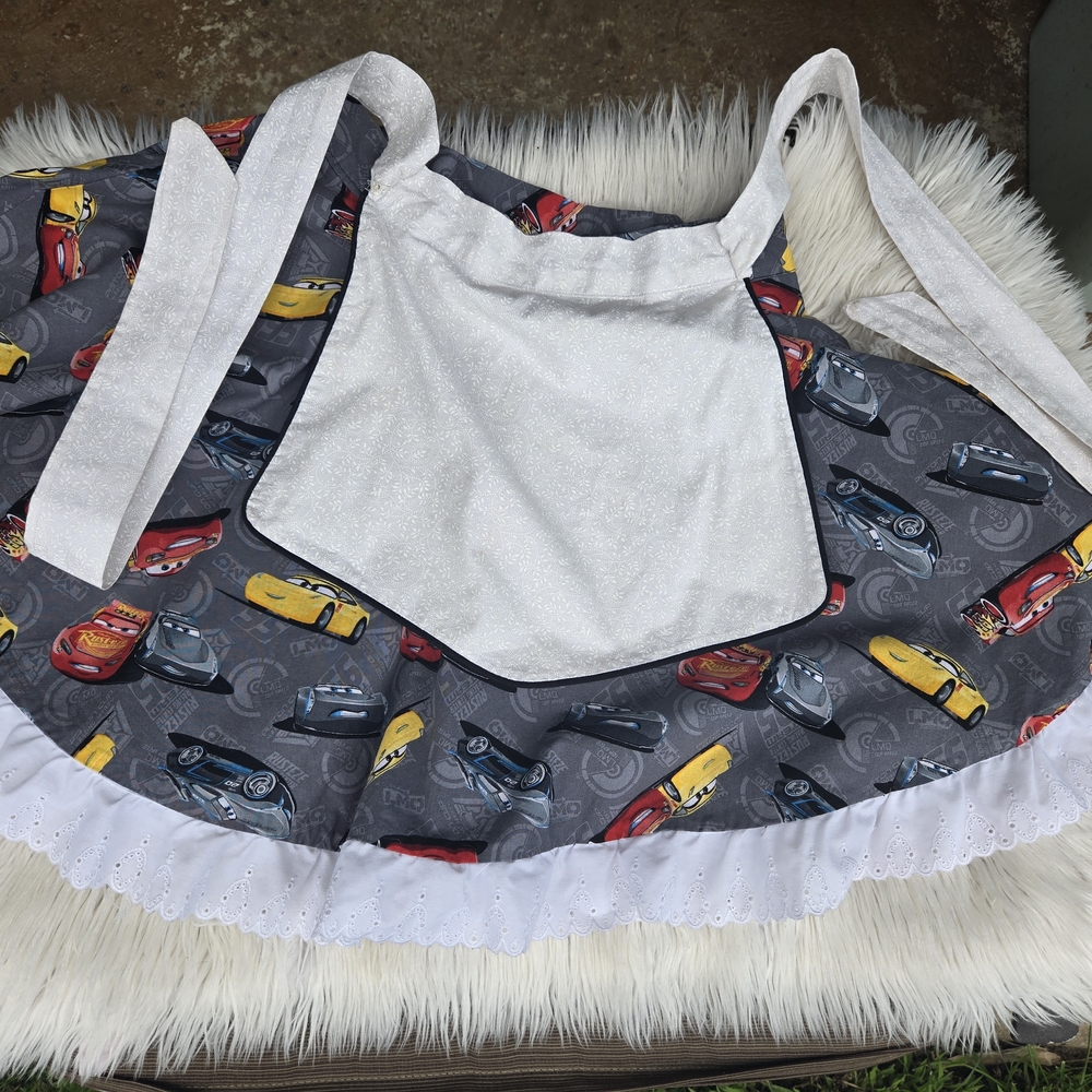 Kids Cars Themed Apron with White Trim